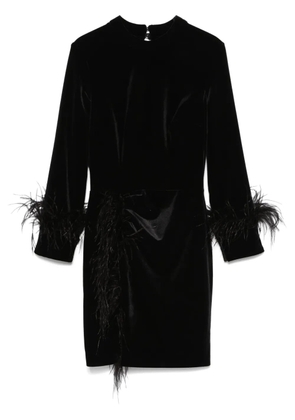 CRISTALLINI ostrich-feather velvet mini dress - Black