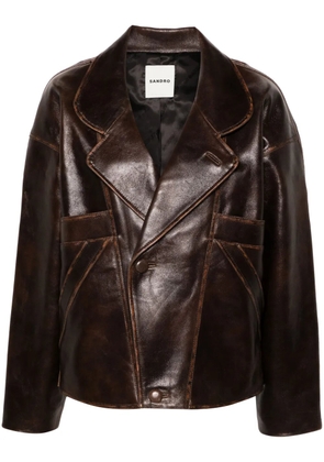 SANDRO oversized leather jacket - Brown