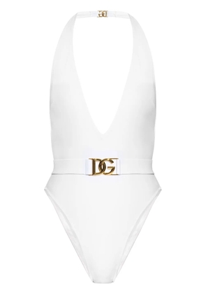 Dolce & Gabbana plunge-neck belted swimsuit - White