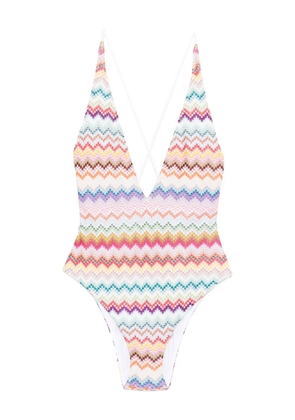 Missoni zigzag-pattern cross-back swimsuit - White