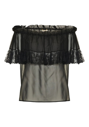 Saint Laurent lace-trimmed ruffled top - Black