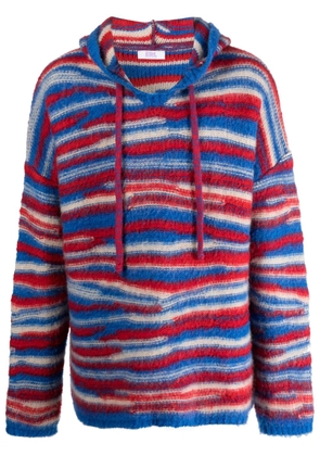 ERL striped intarsia-knit hoodie - Blue