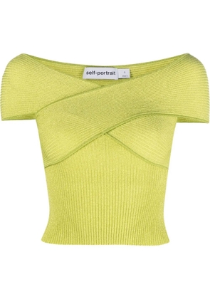 Self-Portrait knitted off-shoulder top - Green