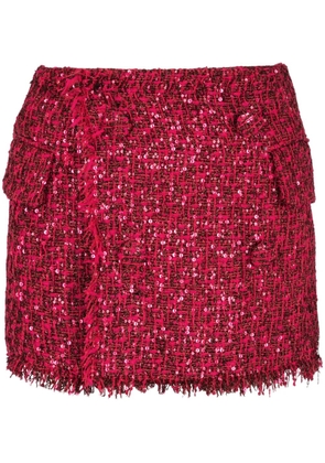 Balmain button-detail tweed mini shorts - Red