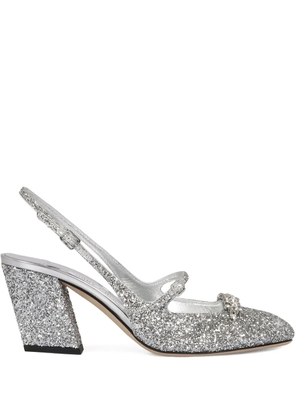 Jimmy Choo 45mm Belinda glitter slingback block-heel pumps - Silver