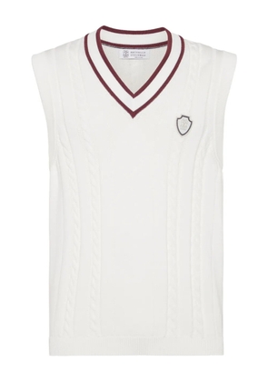 Brunello Cucinelli cable-knit V-neck vest - White