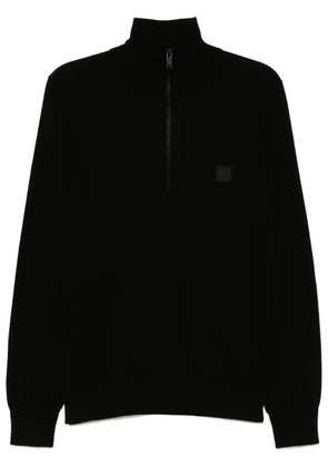 BOSS Logo-patch Zip-neck sweater - Black