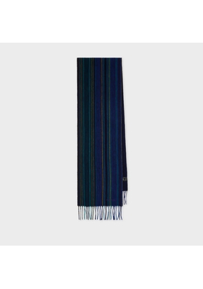 Paul Smith Navy Tonal Stripe Lambswool Scarf Blue