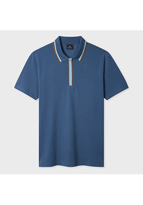 PS Paul Smith Mid Blue Contrast Tipping Zip Polo Shirt