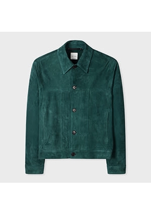 Paul Smith Dark Teal Suede Pleated Trucker Jacket Green