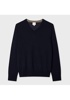 Paul Smith Navy Merino Wool V-Neck Sweater Blue