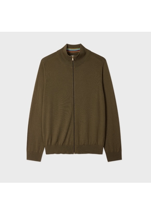 Paul Smith Khaki Green Merino Wool Full-Zip Cardigan