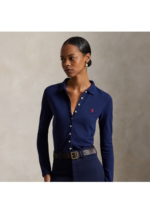 Buttoned-Placket Long-Sleeve Polo Shirt