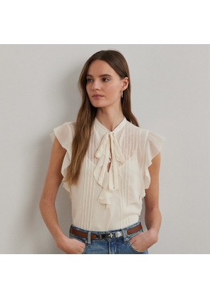 Pintucked Georgette Tie-Neck Blouse