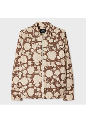 PS Paul Smith Brown 'Perforated Floral' Cotton Zip Jacket
