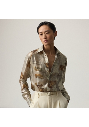 Evelina Equestrian-Print Lamé Shirt