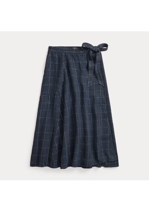 Indigo Windowpane Linen Wrap Skirt