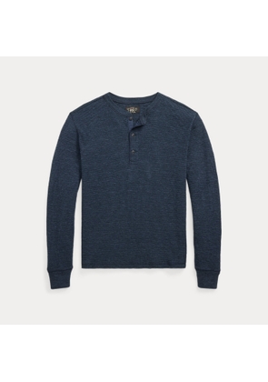 Garment-Dyed Waffle-Knit Henley Shirt