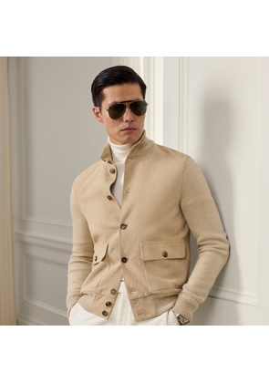 Suede-Front Cashmere Cardigan