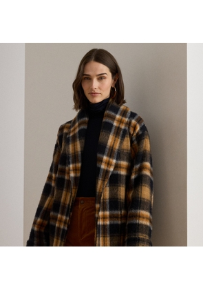 Plaid Wool-Blend Shawl-Collar Wrap Coat