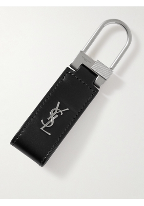 SAINT LAURENT - Logo-Detailed Silver-Tone and Leather Key Fob - Men - Black