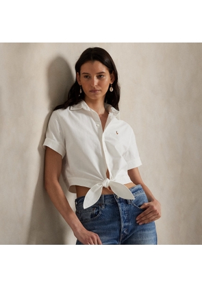 Cotton Oxford Tie-Front Cropped Shirt