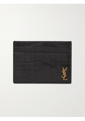 SAINT LAURENT - Logo-Appliquéd Croc-Effect Leather Cardholder - Men - Black