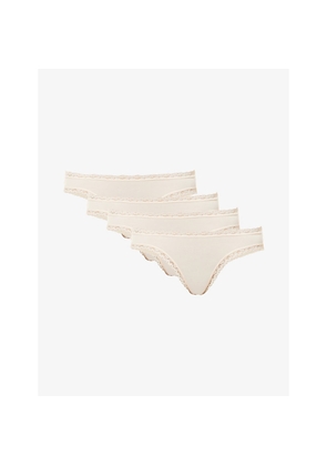 Womens Stripe & Stare Low-Rise Pack Of Four Stretch-Woven Thongs