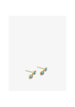 Womens Monica Vinader Double Teardrop Recycled 18ct Yellow Gold-Plated Vermeil Sterling-Silver and Turquoise Stud Earrings