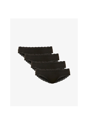 Womens Stripe & Stare Mid-Rise Pack Of Four Stretch-Woven Briefs