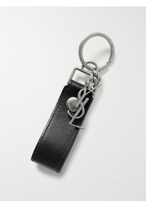 SAINT LAURENT - Leather and Burnished Silver-Tone Key Fob - Men - Black