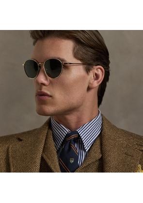 Plaid-Accent Round Metal Sunglasses