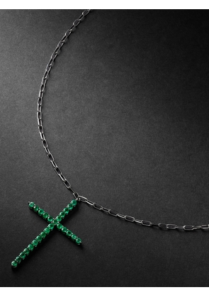 SHAY - 18-Karat Black Gold Emerald Cross Necklace - Men - Silver