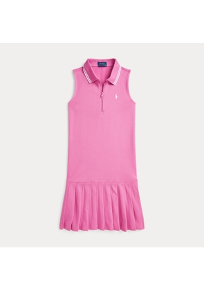 Pleated Stretch Mesh Polo Dress