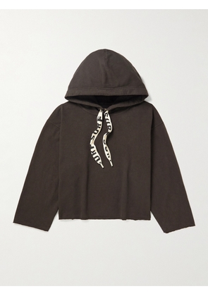 KAPITAL - Grosgrain-Trimmed Frayed Cotton-Jersey Hoodie - Men - Black - 1