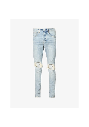 Mens Purple Brand Ripped-Knee Regular-Fit Stretch-Denim Jeans