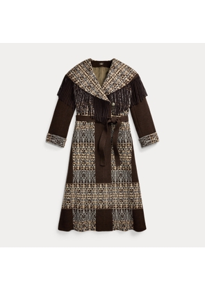 Fringe-Trim Jacquard Wrap Coat