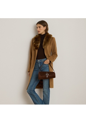 Faux Fur-Trim Wool-Blend Reefer Coat