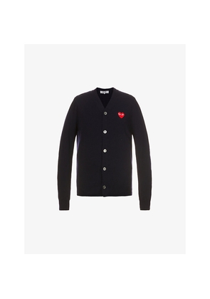 Mens Comme Des Garcons Play Heart-Embroidered Wool Cardigan