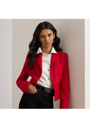 Velvet-Trim Wool Twill Cropped Blazer