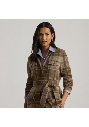 Plaid Belted Double-Knit Blazer