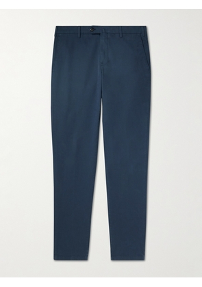Loro Piana - Pantaflat Slim-Fit Pleated Stretch-Cotton Trousers - Men - Blue - IT 44