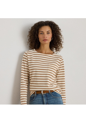 Striped Jersey Snap-Trim Boatneck Top