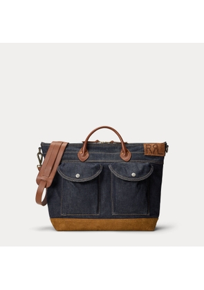 Leather-Trim Indigo Denim Tote