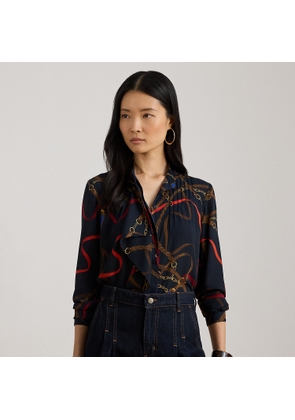 Print Ruffle-Trim Georgette Shirt