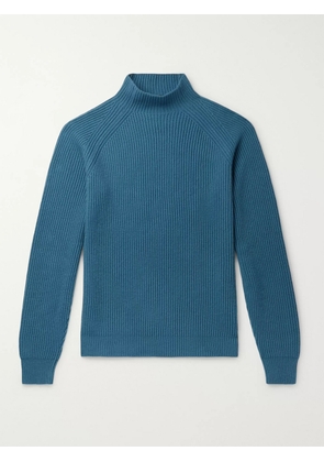 Loro Piana - Ribbed Baby Cashmere Mock-Neck Sweater - Men - Blue - IT 46