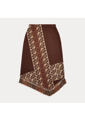 Fringe-Trim Wool Jacquard Skirt