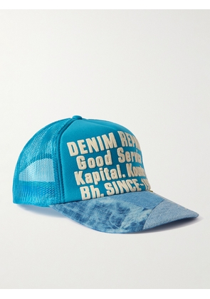 KAPITAL - Printed Canvas, Patchwork Denim and Mesh Trucker Cap - Men - Blue