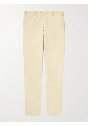 Loro Piana - Pantaflat Slim-Fit Pleated Stretch-Cotton Trousers - Men - Neutrals - IT 44