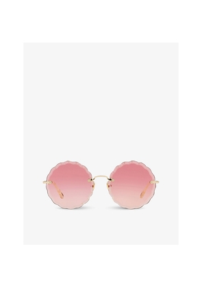 Womens Chloe Ch0047S Metal Scalloped Round-Frame Sunglasses